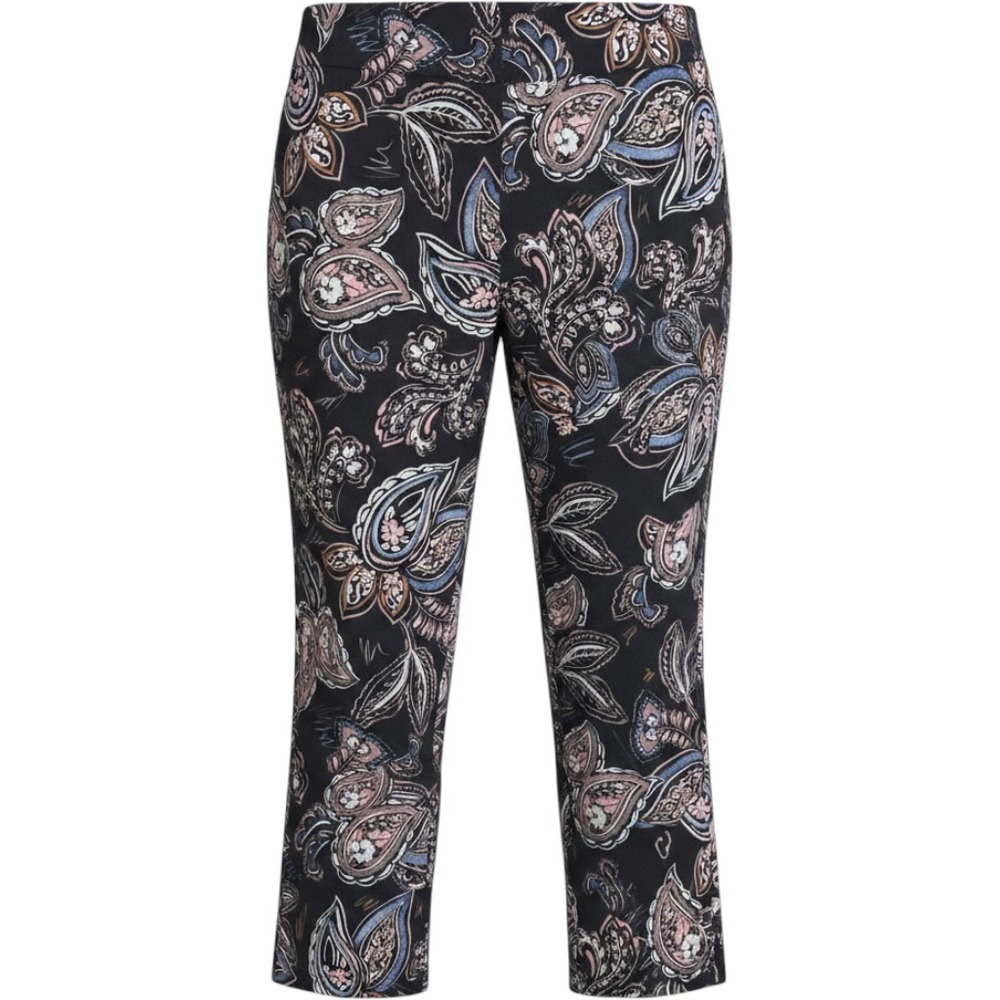 Zac & Rachel Paisley Print Tummy Control Pull On Cropped Pants Navy Pink 14